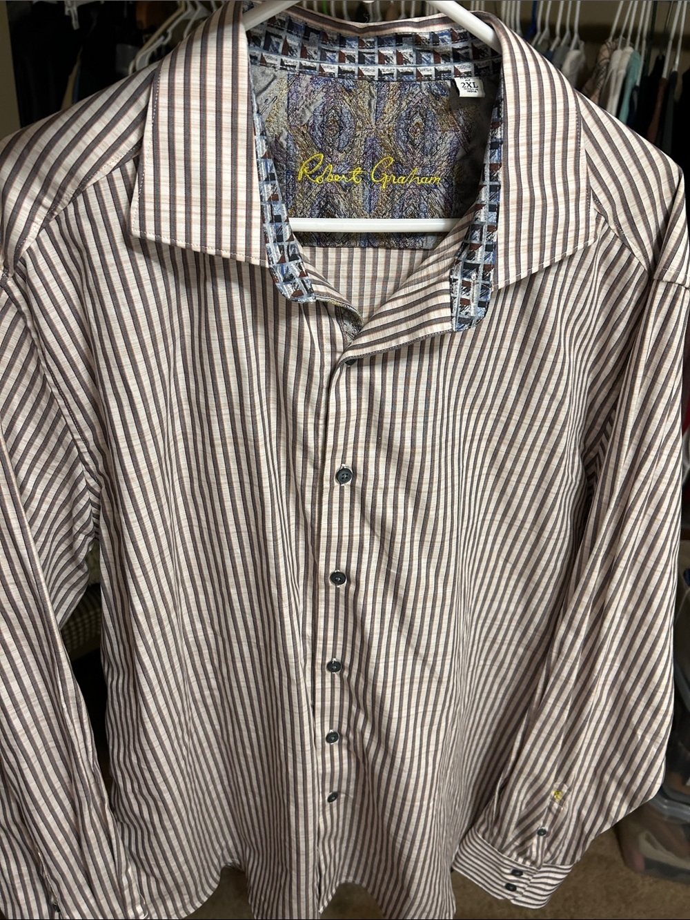 Robert Graham Brown and Cream Vertical Stripe Button-Down Shirt